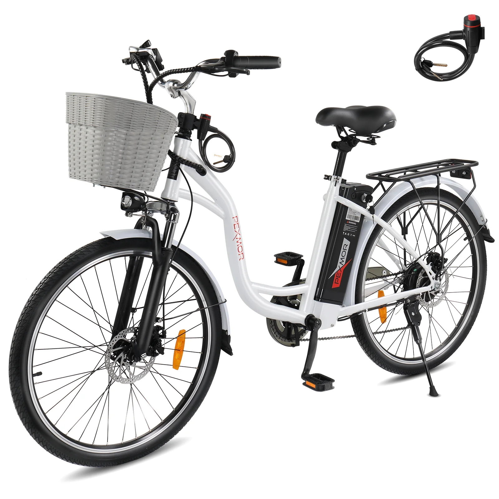 3696D2BA-706E-21C3-6F15-EAF924F944BE PEXMOR Electric Bike for Adults, 350W (Peak 500W) City Commuter Ebike 36V 12.5AH Removable Battery, 26" Cruiser Electric Bicycle Shimano 6-Speed | Dual Shock Absorber | Basket - Image 1