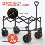 Navatiee Collapsible Folding Wagon, Beach Wagon Cart Heavy Duty Foldable with Big Wheels, Utility Grocery Wagon with Side Pocket and Brakes for Camping Garden Sports, T1 - Image 2